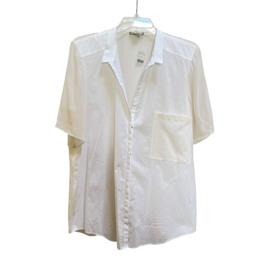 Helmut Helmut Lang White Cotton Silk Combo Short Sleeve Blouse L NWT Barneys